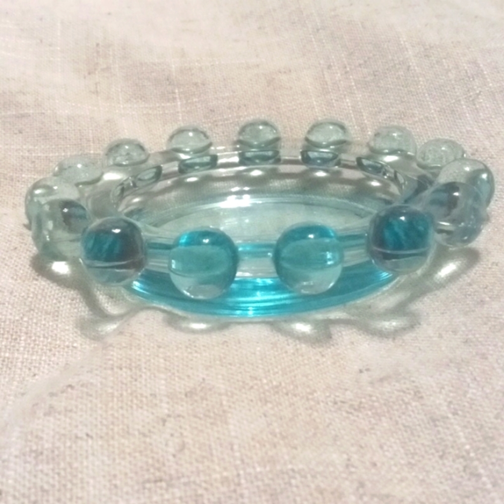 Vintage Ashtray Bubble Ball Edge Mid Century Clear Art Glass/ Candle Holder